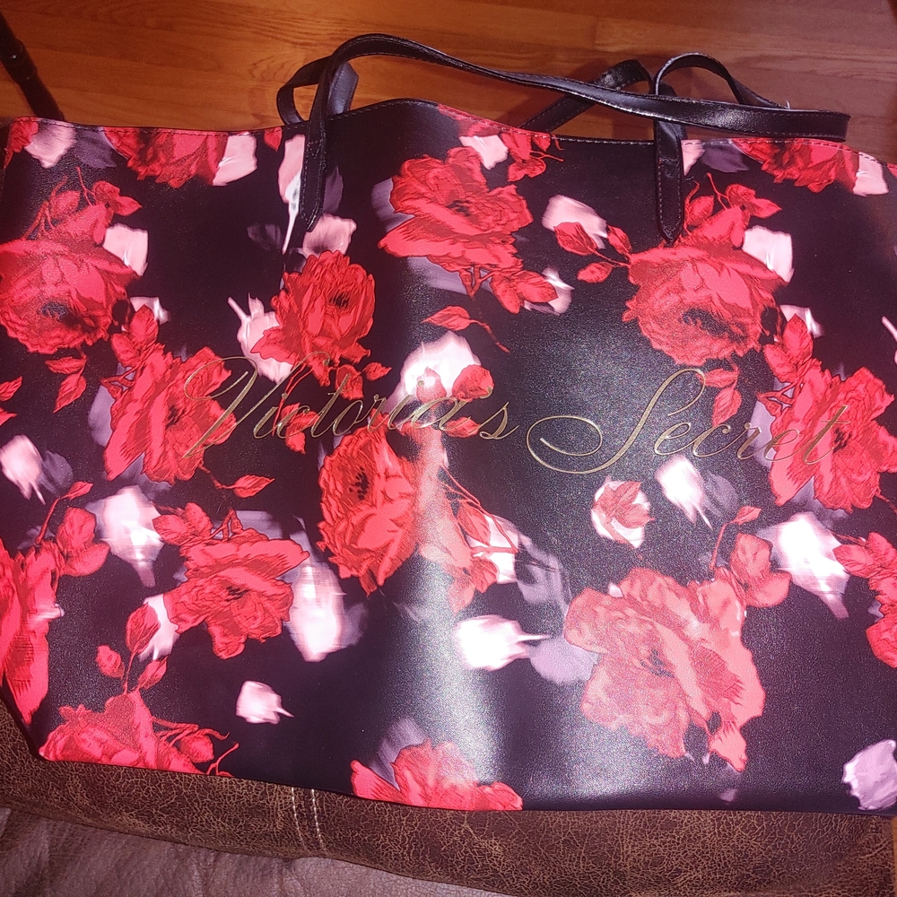 Victoria's Secret Black and Red Floral Tote